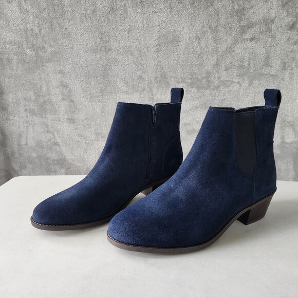 Vionic Ankle Boots Womens 9.5 Water Repellent Suede Navy Blue Roseland Bootie - Picture 1 of 14